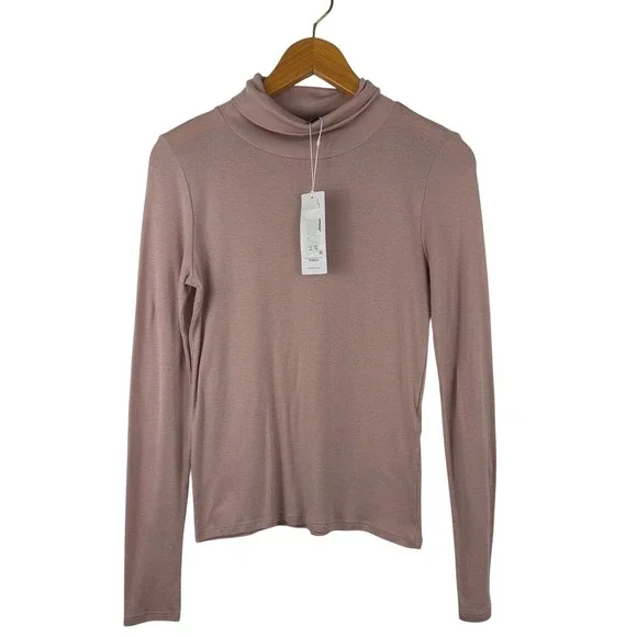 EILEEN FISHER Ribbed Pima Cotton Blend Turtleneck Long Sleeve Top XXS Dusty Rose